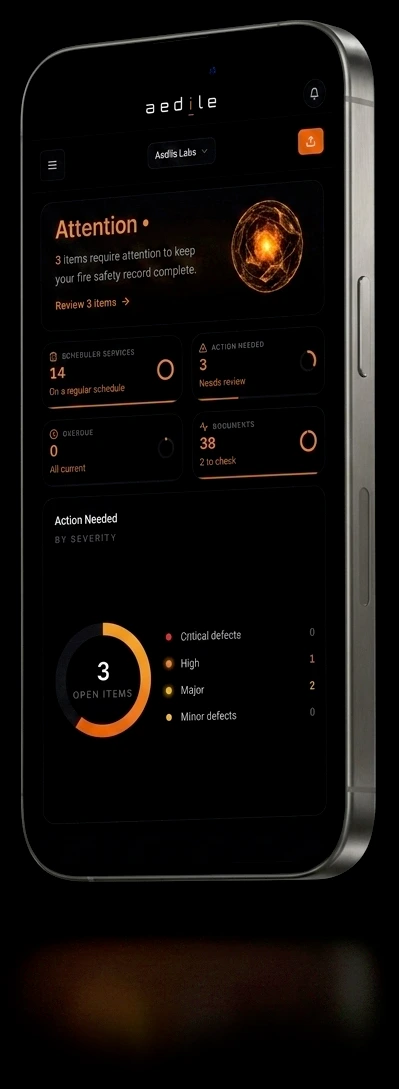 The aedile dashboard on a phone: the Attention state with KPI tiles and open items by severity